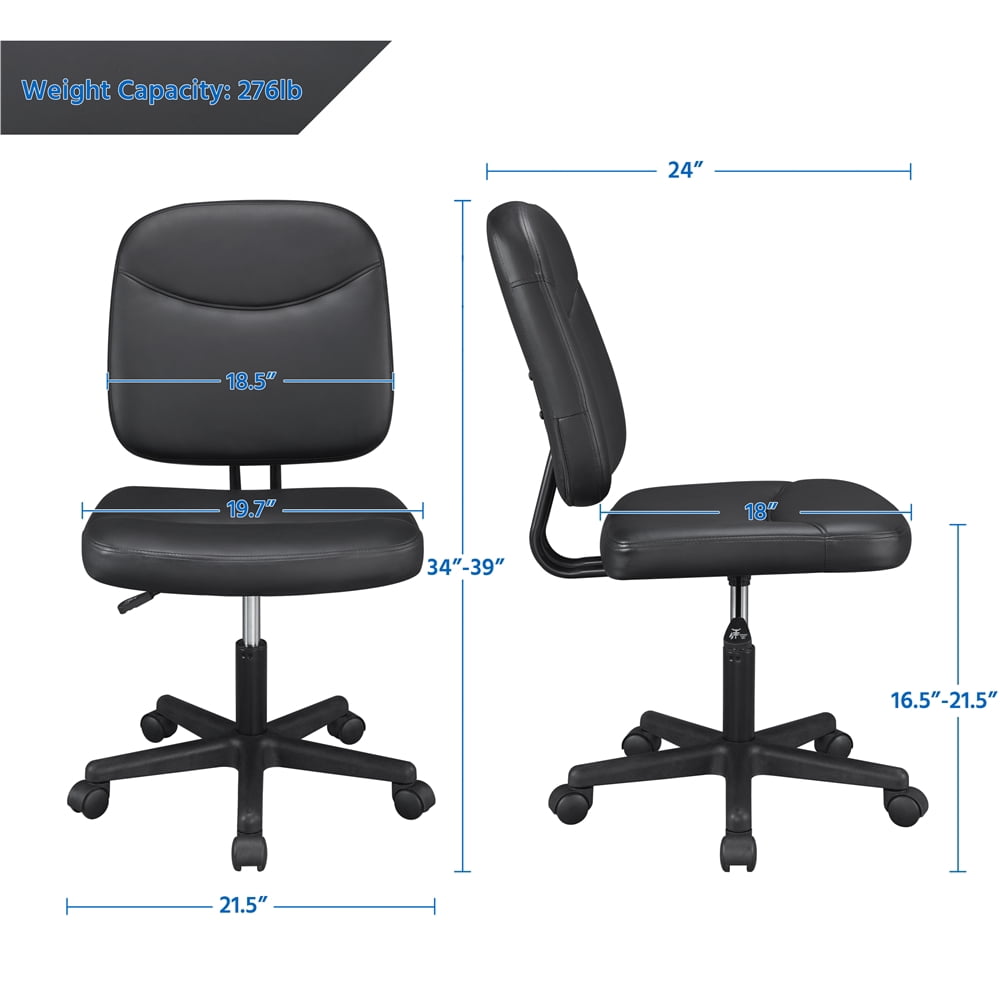 Yaheetech Adjustable Armless Office Chair with Ergonomic Backrest, Black