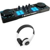 Hercules AMSDJCONTROLCOMPACT DJControl Compact Portable DJ Controller for Djuced Bundle with Bytech Stereo Headphones DJ Style Headset (White)