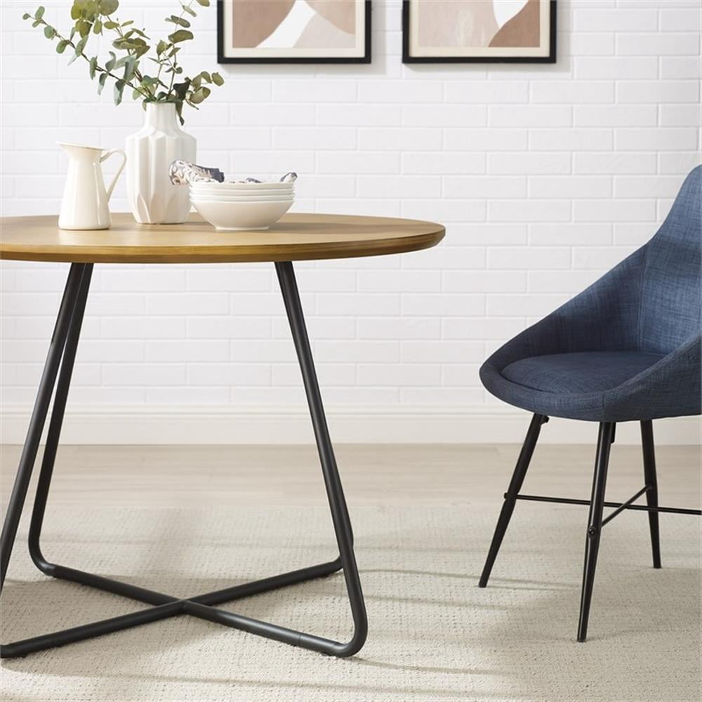 Bowery Hill 40" Modern Veneer and Metal Round Dining Table in English Oak