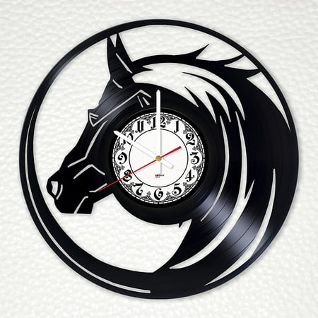 Wild Horses Design Handmade Vintage Black Vinyl Record Wall Clock Wall Art 3D Modern Design Office Bar Room Home Decor Gift