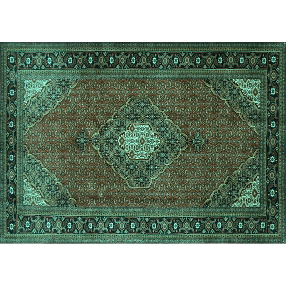 Ahgly Company Indoor Rectangle Medallion Turquoise Blue Traditional Area Rugs, 6' x 9'