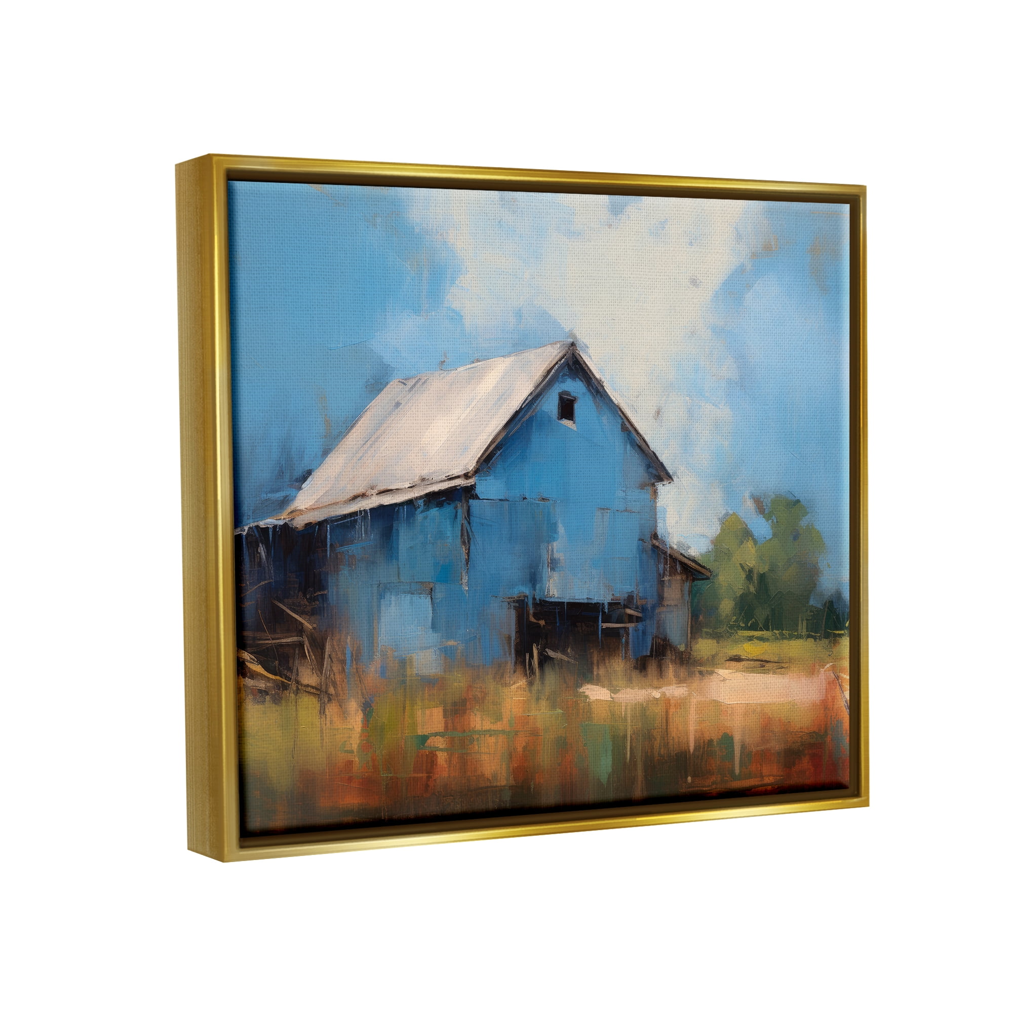 Stupell Industries Modern Barn Painting Travel & Places Painting Gold Floater Framed Canvas Art Print Wall Art, 21 x 17