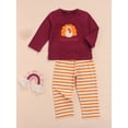 thumbnail image 3 of Seyurigaoka Kid Thanksgiving Round Neck Tops Striped Straight / Ruffle Trousers, 3 of 8