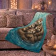 thumbnail image 6 of Turquoise Otters Underwater Illustration, Peaceful Coastal Landscape Scene, Warm Flannel Blanket for Cabin and Lodge, Beach Lovers Housewarming Gift, Coastal Home Decor, 6 of 9
