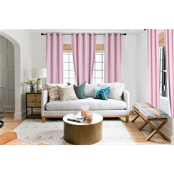 2 Piece panel room darkening thermal foam lined blackout heavy thick wIndow curtain top grommets light pink 84" inch length for bedroom