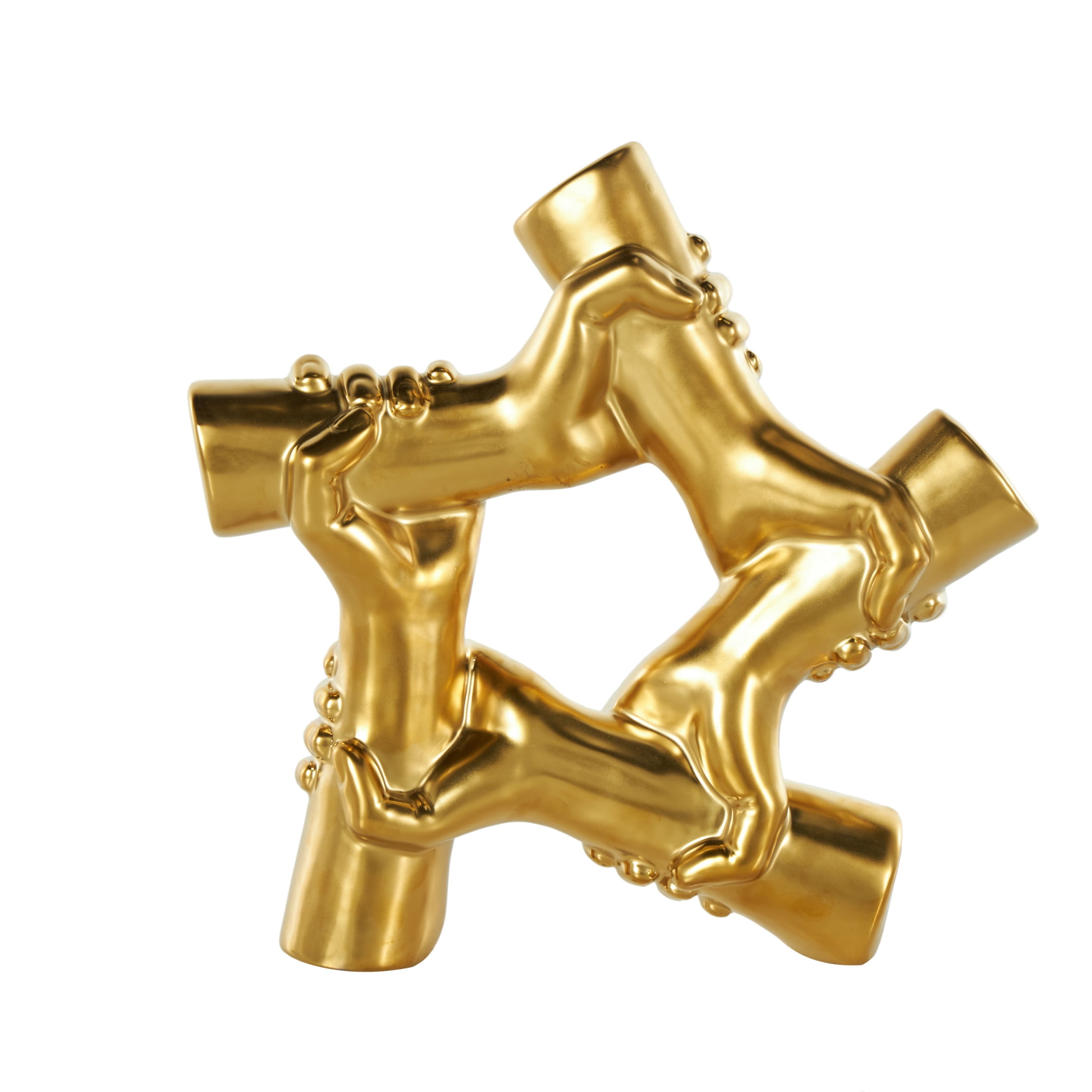 13" x 13" Gold Ceramic Gripping Hands Sculpture, by DecMode