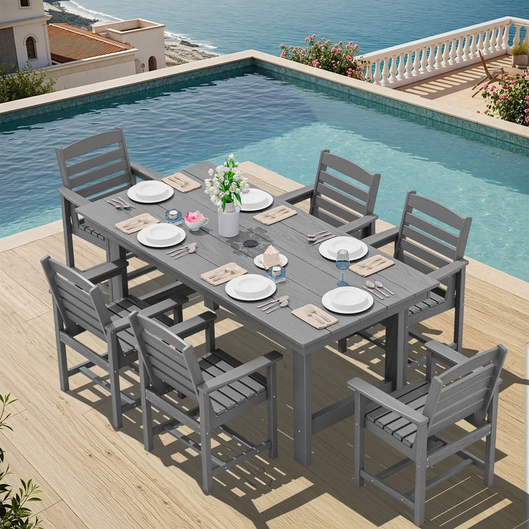 Serwall Outdoor Dining Chair Set of 2, Grey HDPE photo 3