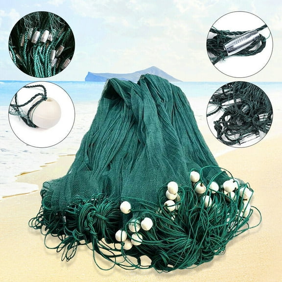 33Ft Green Fishing Gill Nets1.5cm-mesh Beach Seine Drag Nets Float Bobbers Lead Sinker for Fishing at Sea, ake