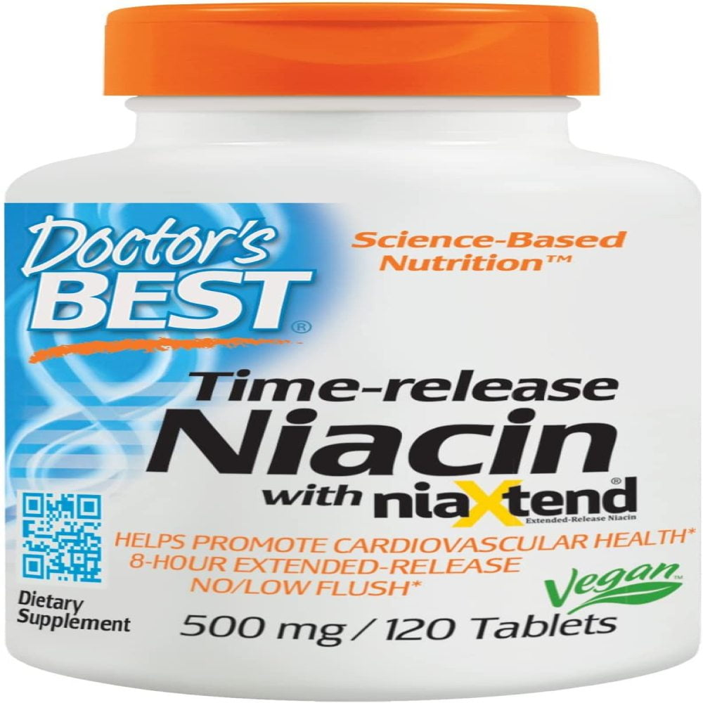 Doctors Best Real Niacin Extended Release, 500 mg, 120 Count