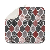 Red and Black Ethnic Geometric Pattern Dish Drying Mat for Kitchen 1 Pack, Ultra Absorbent Microfiber Dishes Drainer Mats,16"x18"