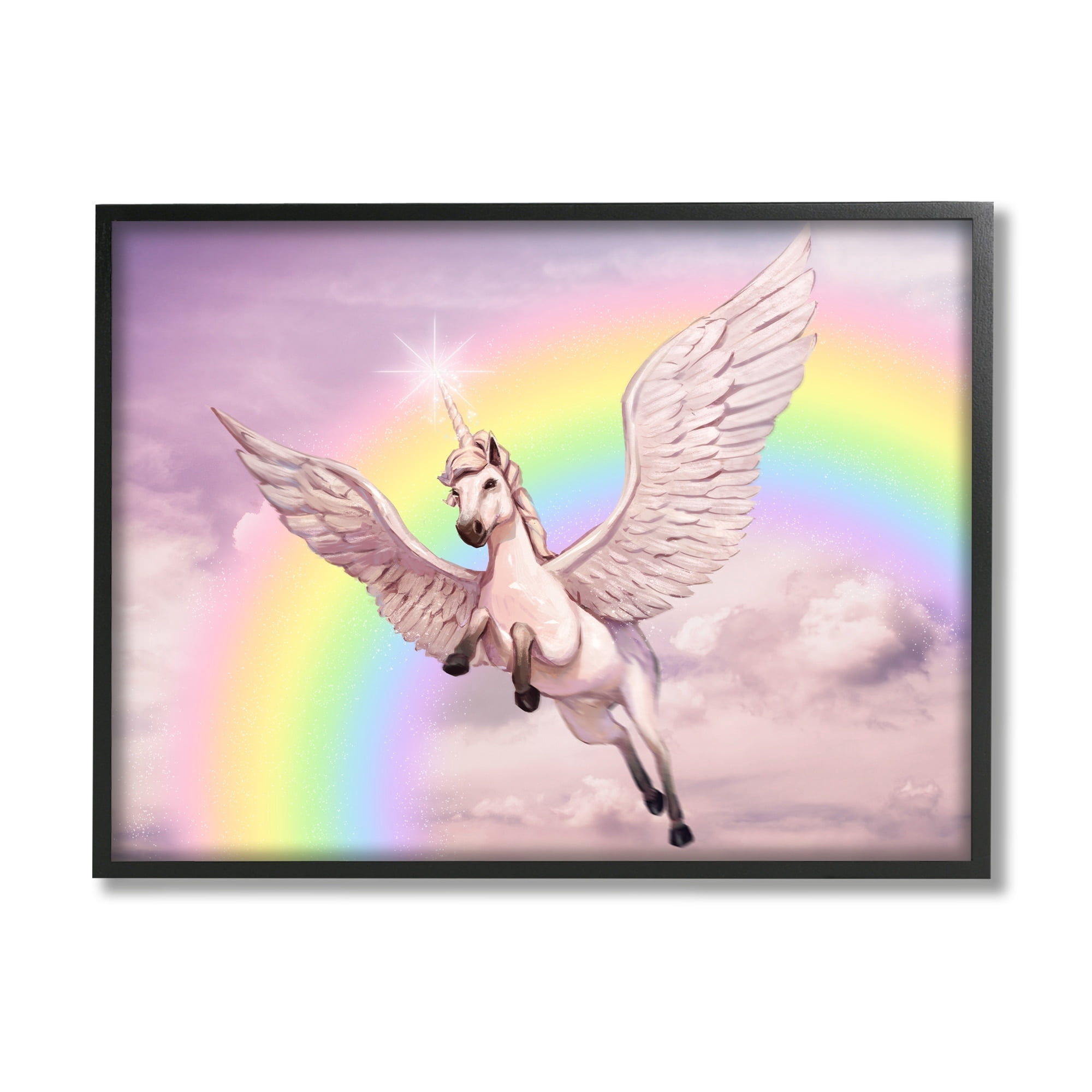 Stupell Industries Unicorn Flying Fluffy Clouds Rainbow Pink Fantasy , 20 x 16, Design by Ziwei Li