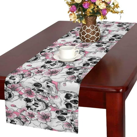 Mkhert Skull With Flowers Pink Cherry Seamless Pattern Table