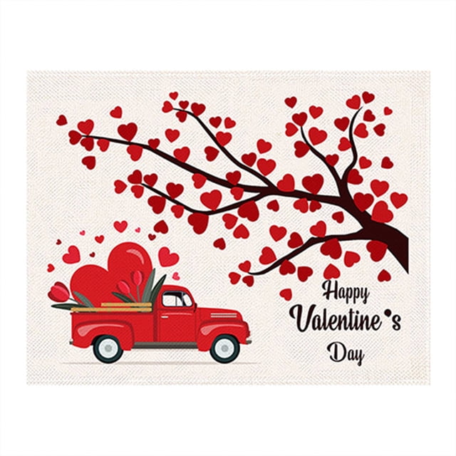 Aparatos de cocina Nuevo mantel individual de lino con estampado digital de amor para San Valentín, manteles individuales aislantes para el hogar, manteles individuales occidentales