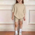 thumbnail image 5 of BVWKPCV Tween Girl Clothes 2 Piece Outfit Short-Sleeve Top +leggings Shorts Set Cute for Girls Outfits Size 7-14 Khaki 11-12Y, 5 of 6