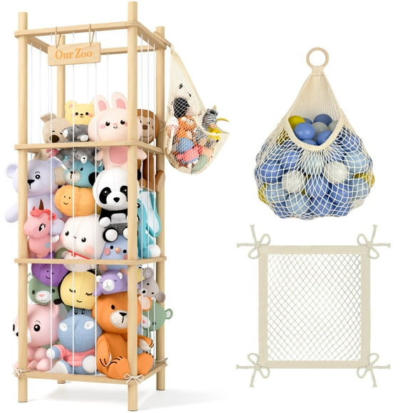 Organizador de almacenamiento de animales de peluche Auoleru, jaula de madera para zoológico