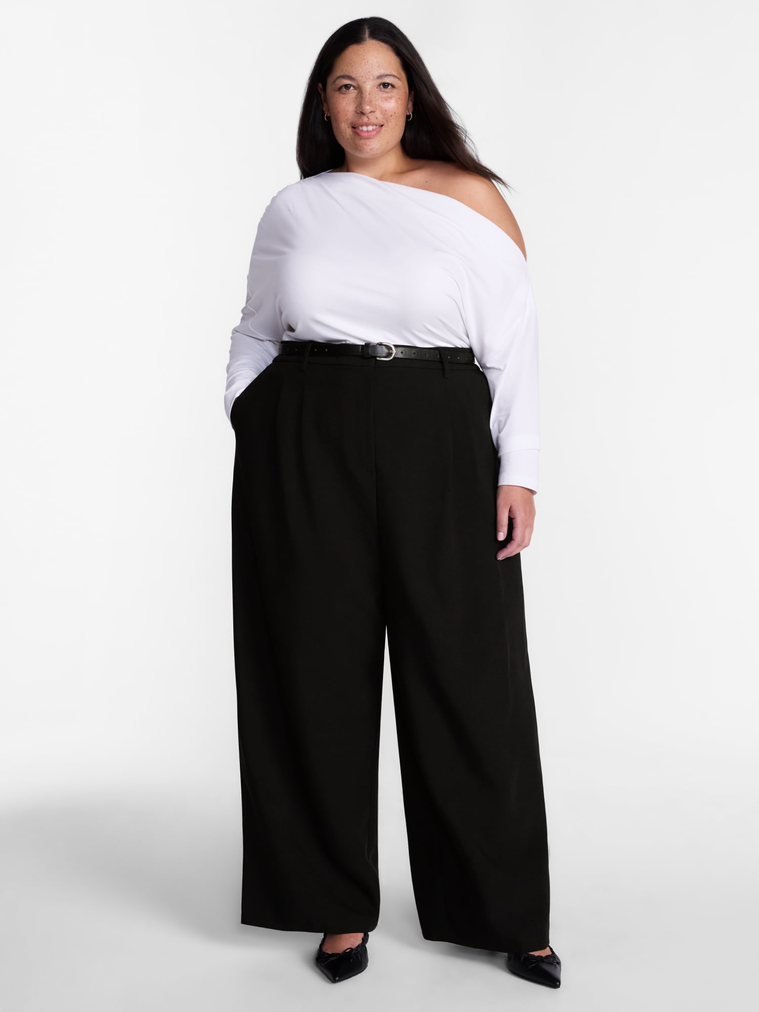 Terra & Sky Women's Plus Wide Leg Pleated Pants, Sizes 0X-5X
