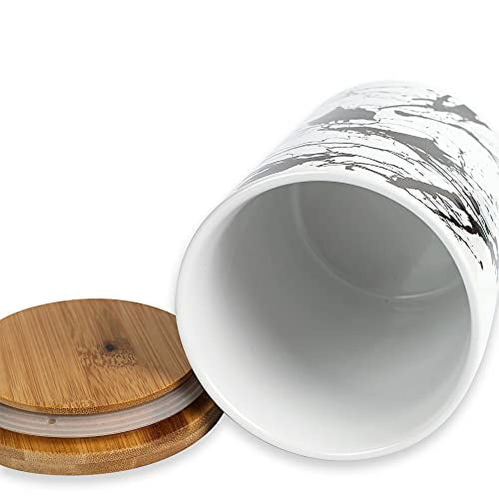 ARTHAUSEN Ceramic Storage Jar Canister - Airtight Bamboo Lid w/Silicone Seal - Modern Design for Kitchen Counter or Bathroom (Black Splatter 1080mL)
