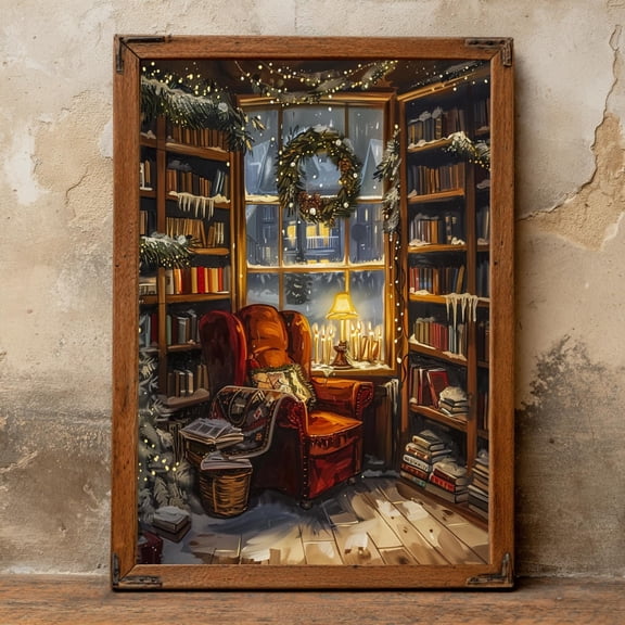Cozy Reading Nook Print Rustic WinterLibrary ( ) Poster Decor, Unframed Poster Size 8x12 F03.1.22l949