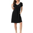 thumbnail image 2 of INSPIRE CHIC Women's Nightshirt Sleepwear Lounge Pajama Dress V Neck Short Sleeve Nightgowns M Black, 2 of 6