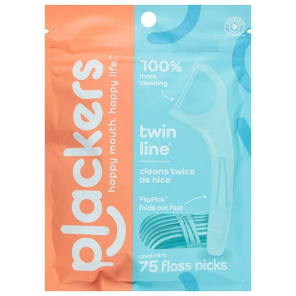Pack of 2 Plackers Twin-Line Dental Flossers, 75 ct (Package May Vary)