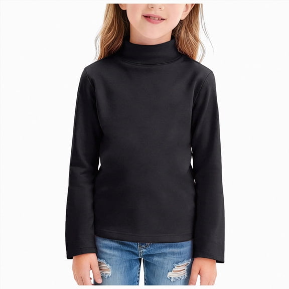 Kogui Girls Long Sleeve Blouse Girls Mock Neck Long Sleeve Shirts Kids Layering Tops Turtleneck Undershirt Plain Spring Fall T Shirt Basic Tee Casual School Size 13-14 (Black,13-14 Years)