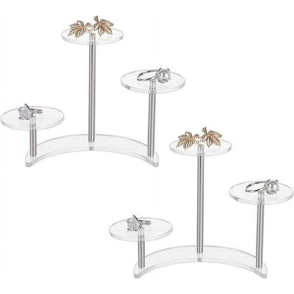 2 Set Round Acrylic Display Stand 3-Tier with Moon Shape Base 2 inch Acrylic Products Display Riser Item Display Shelf for Mini Figures Jewelry Small Perfume Collectibles Display