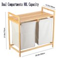 tonchean Bamboo Laundry Hamper and Shelf Dual Compartments Laundry