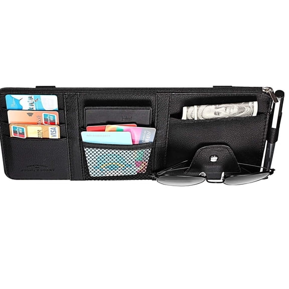 Car Sun Visor Organizer, Multi-Pocket Storage Holder for Cards Pens Sunglasses Registration, Universal Vehicle Interior Accessory