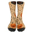 thumbnail image 2 of Voska Pumpkin Bat Patterns Stretch Mid-Calf Socks - Designed specifically for running, stylish and breathable for training. Beige One Size, 2 of 6