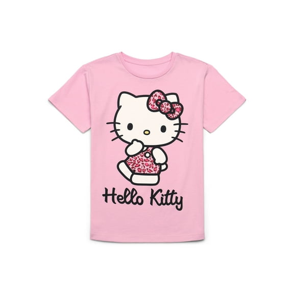 Hello Kitty Animal Print Girls Short Sleeve Graphic T-Shirt, Sizes 4-16