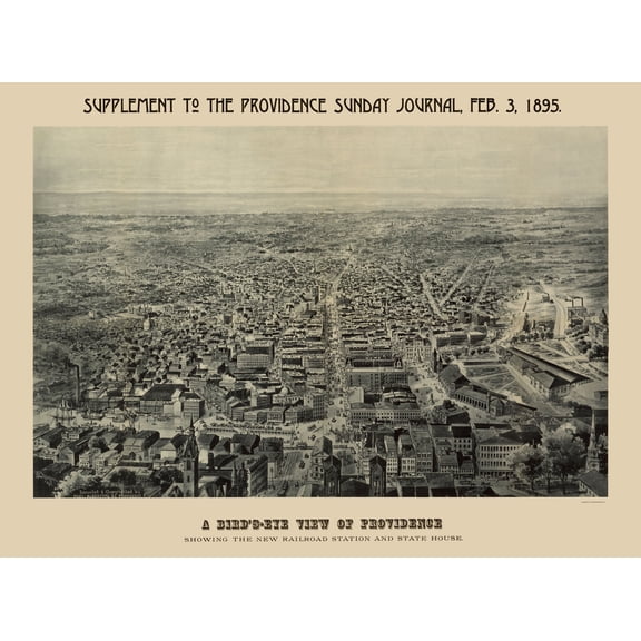 Historic Panoramic View - Providence Rhode Island - Chapin 1895 - 23 x 31.02 - Vintage Wall Art