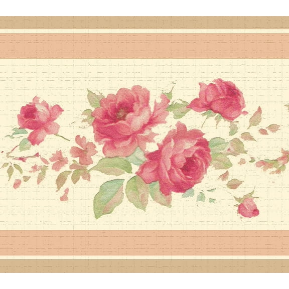 Dundee Deco Peel and Stick Self Adhesive Wallpaper Border - Floral Red, Cream Bloomed Roses, 15 ft x 7 in