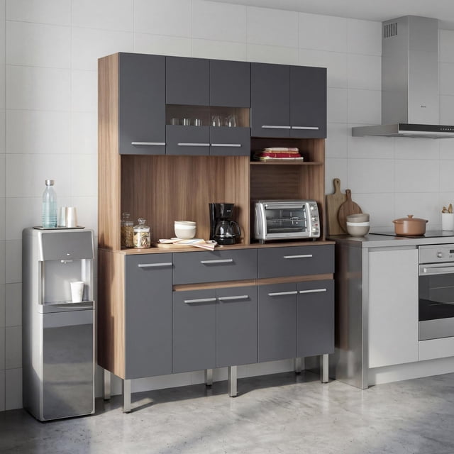Rack Alacena de Cocina de Madera con 10 Puertas 2 Cajones Mueble Organizador Multiusos para el Hogar