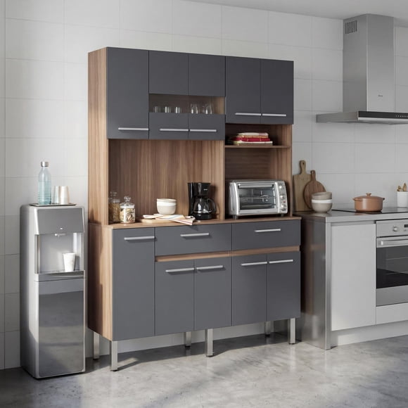 Rack Alacena de Cocina de Madera con 10 Puertas 2 Cajones Mueble Organizador Multiusos para el Hogar