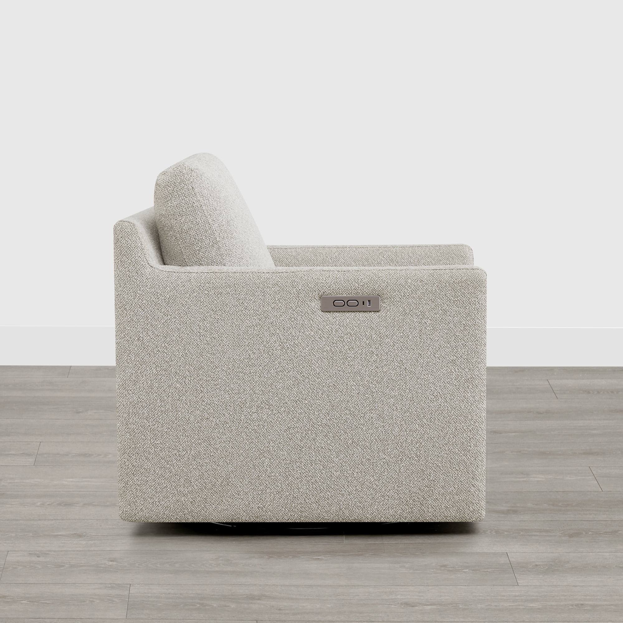 Spruce & Spring 270-Degree Swivel Accent Chair with Power Footrest & Charging Ports, Light Gray