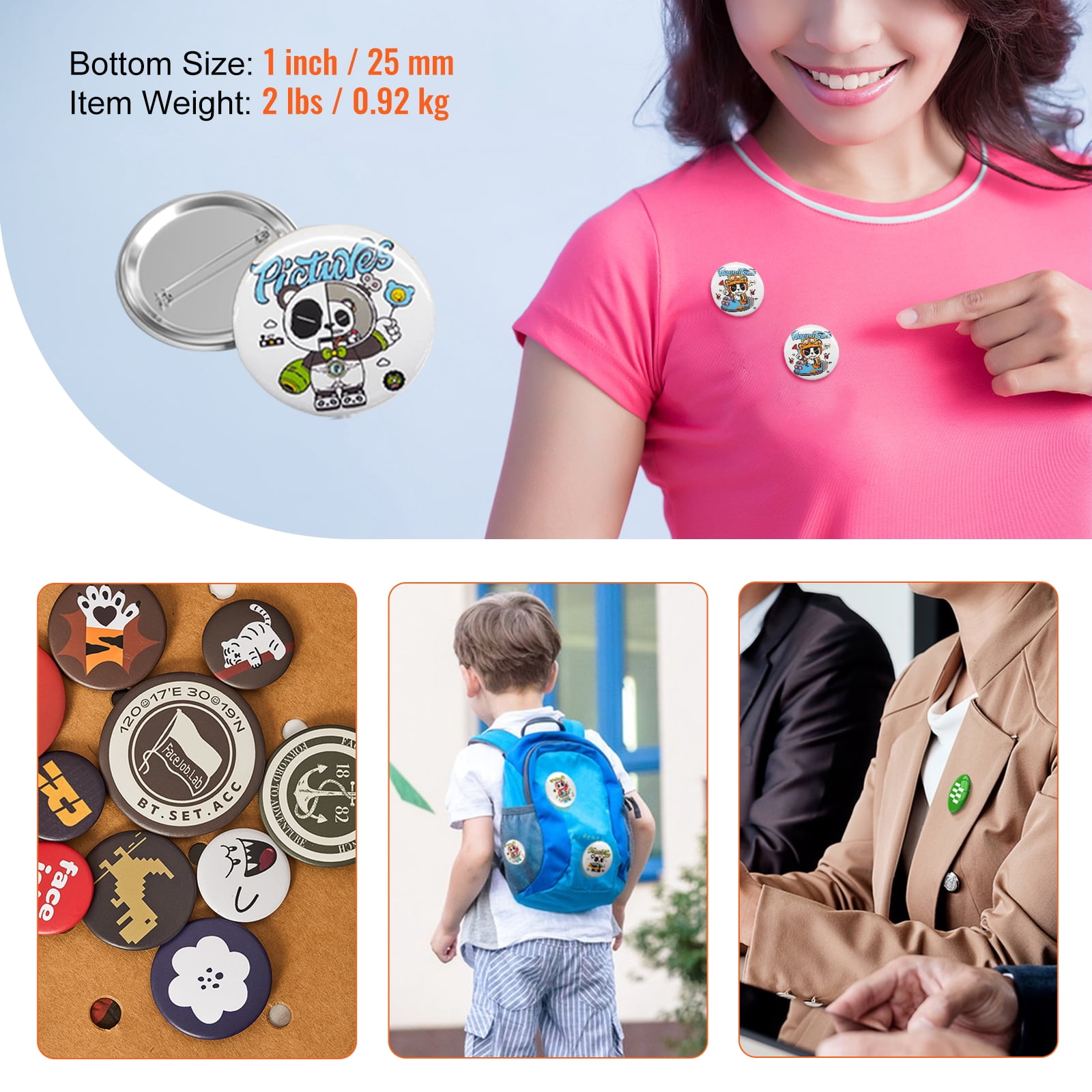 KFFKFF 1" 25mm Button Badge Parts Supplies for Button Maker Machine 500 Sets