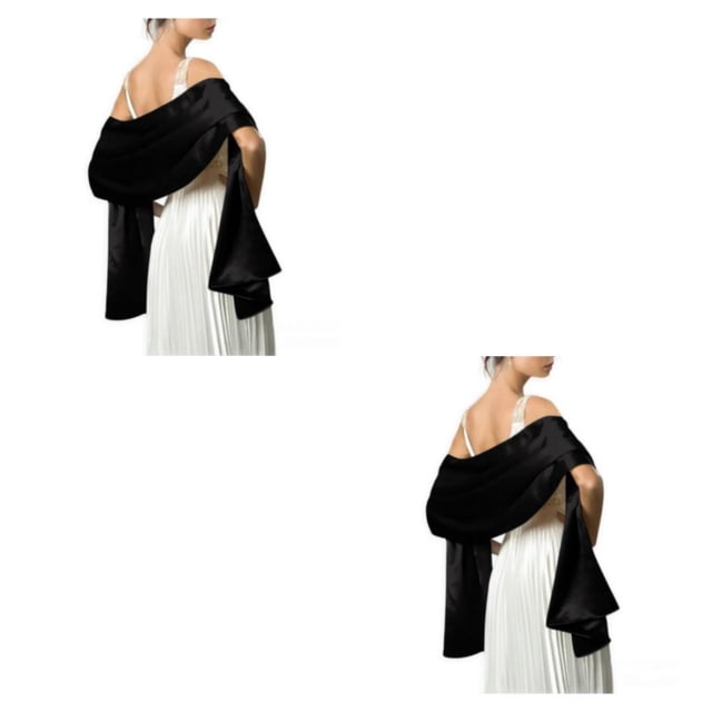 Qarigey Ceremonia de boda Bola de baile Mujeres Satén Chal Niñas Fiesta de noche Baile de graduación Bufanda decorativa elegante Diseño Negro 2piezas