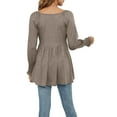 thumbnail image 6 of Liacowi Women Casual Puff Long Sleeve V Neck Tunic Tops V Neck Loose Ruffle Hem A-Line Shirt Blouse, 6 of 7