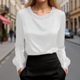 thumbnail image 2 of Lkhaha Womens Tees Tops Elegant Solid Long Sleeve Satin Finish Pearl Embellishment Workout Clothes White XL, 2 of 7