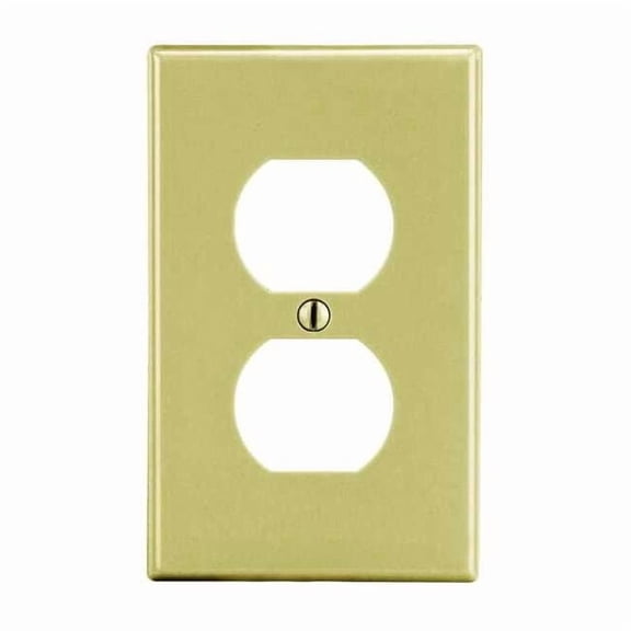 Duplex Receptacle Wall Plate, Number of Gangs: 1 Plastic, Satin Finish, Ivory