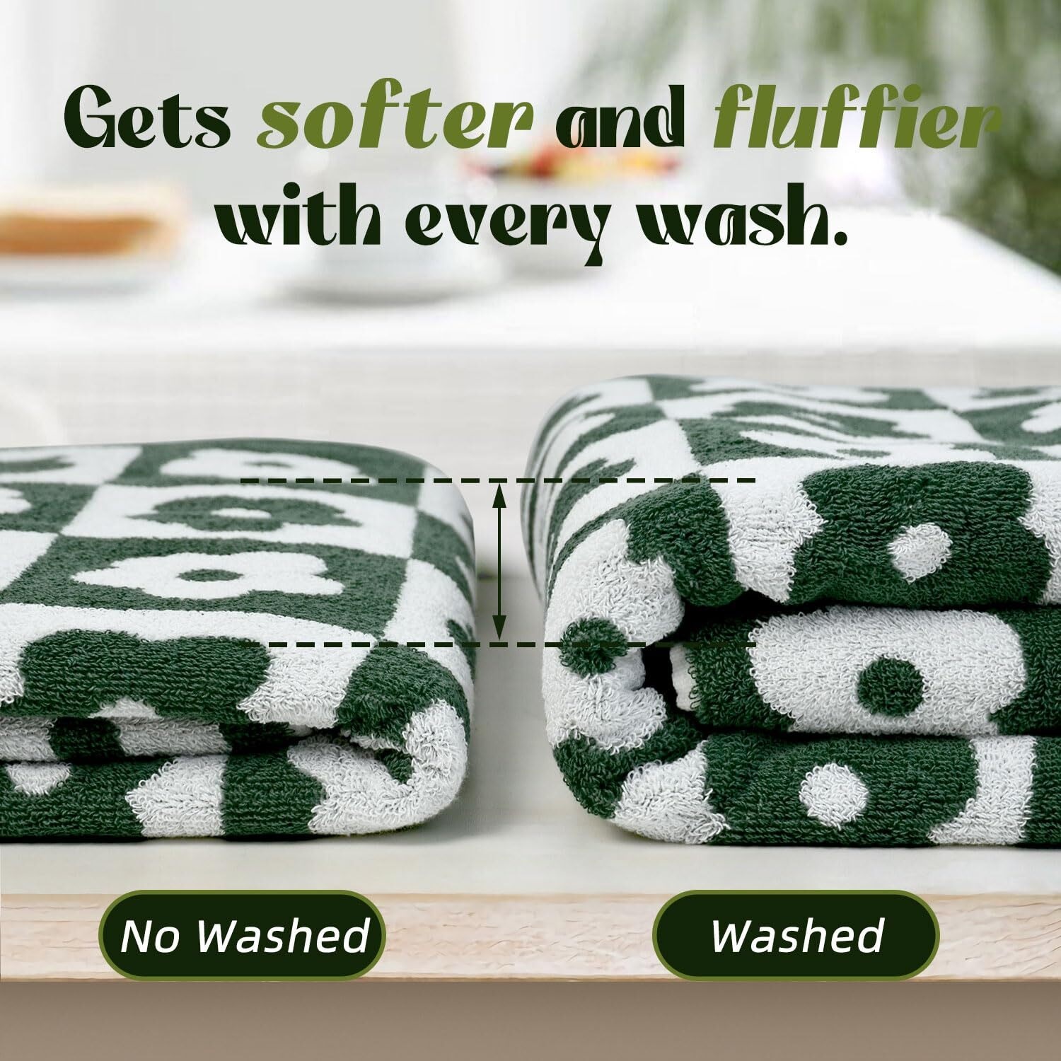 2-Pieces Luxury Bath Towels Checkered Floral, Pink Shower Towel for Women Girls 27.5x55 Inches, 100% Cotton Absorbent Body Towels