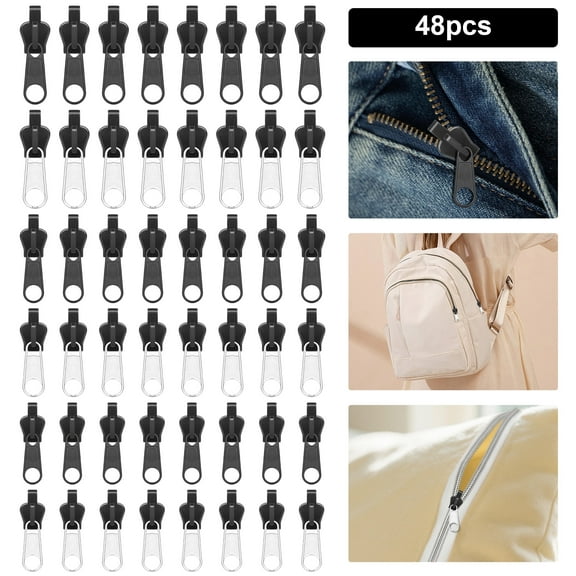 TSV 48pcs Zipper Repair Kit, Universal Removable Black Zipper Install Pliers Zipper Head for Clothing Jackets Purses