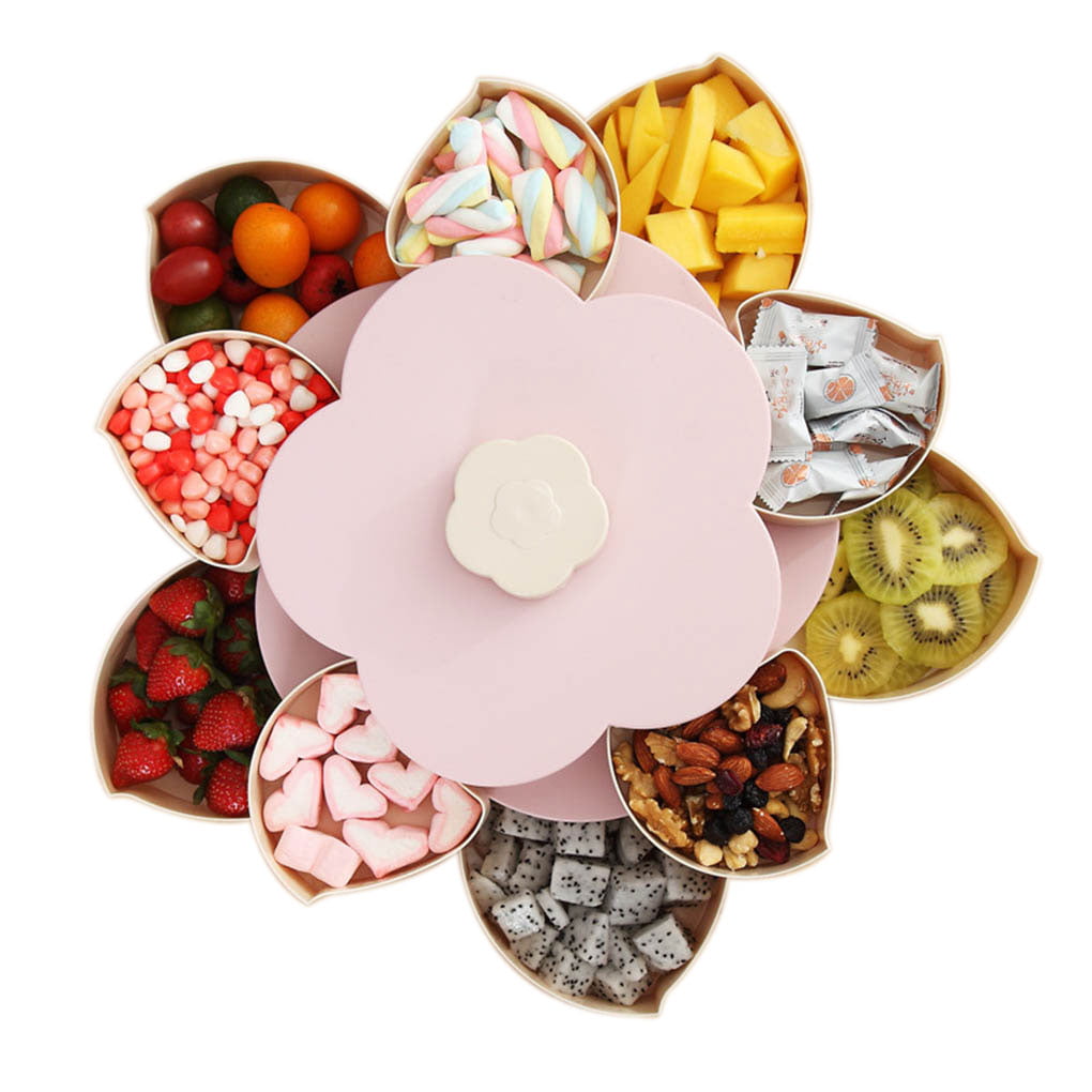 Mioloe Bloom Flower Rotación Snack Box Tuerca Tazón Tabla Dulces Almacenamiento de alimentos Organizador de joyería 