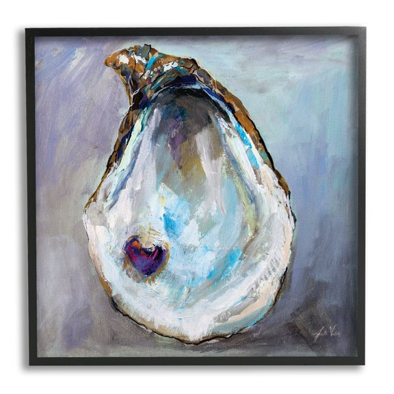 Stupell Industries Oyster Shell with Pearl Animals & Insects Painting Black Framed Art Print Wall Art, 12 x 12