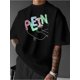 thumbnail image 1 of Men's Casual Cotton T-Shirt with Playful "PLEIN" Graphic Print- Soft Breathable Fabric, Loose Fit Round Neck Short Sleeve Tee for Everyday& Outdoor Wear, Machine Washable, Cotton T, 1 of 5