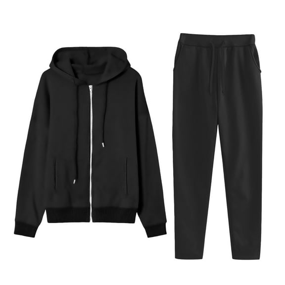 Women's Fashion Casual Long Pants Sets Hooded Sweatshirt Coat Jogger Sweatpants Tracksuit with Pockets New Fall Sets for Women Black S