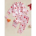 thumbnail image 2 of Suealasg 2PCS Little Girls Pajama Sets Long Sleeve Lapel Button Up Bow Heart Print Shirt Pants 1T 2T 3T 4T 5T 6T 7T Child Spring Fall Casual Sleepwear Loungewear Outfits, 2 of 8