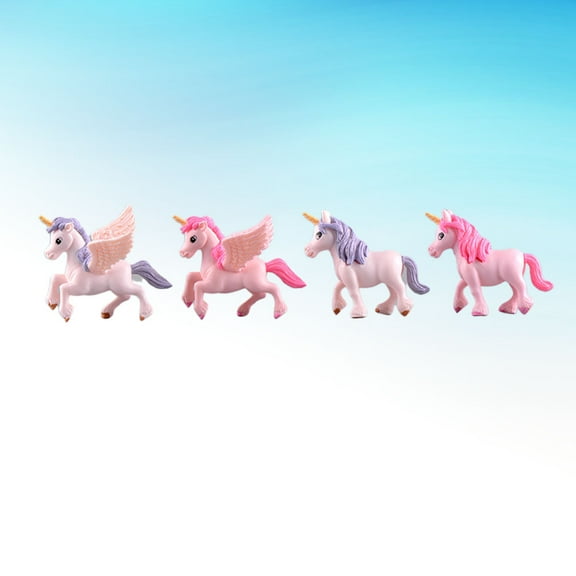 HINTRMENT 4Pcs PVC Resin Unicorn and Flying Horse Adornment Random Style Animal Cake Decorations for