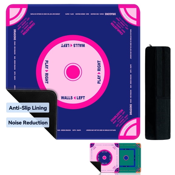 Mahjong Mat with Black Carrying Bag | 31.5" Anti-Slip & Noise Reducing Table Cover | Multi-Game Surface for Poker, Cards, Dominoes & Board Games (Blue)