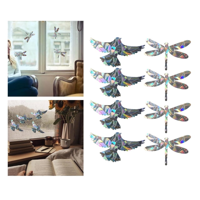8x Adhesivos para ventanas estáticos se adhieren para pájaros, decoración de golpes, pájaro + Soledad Clips de ventana estáticos